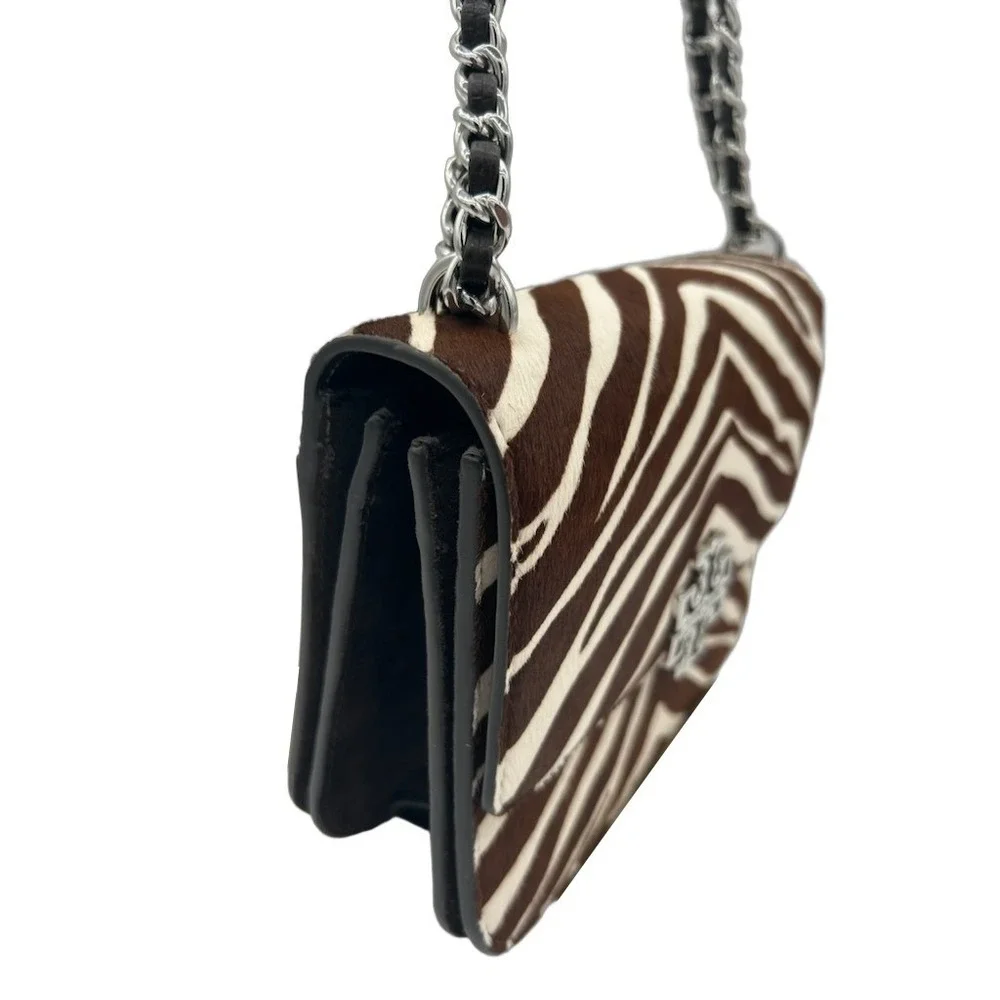 Tory Burch‎ Eleanor Shoulder Bag Purse Women's Brown Zebra Calf Hair Chain $798